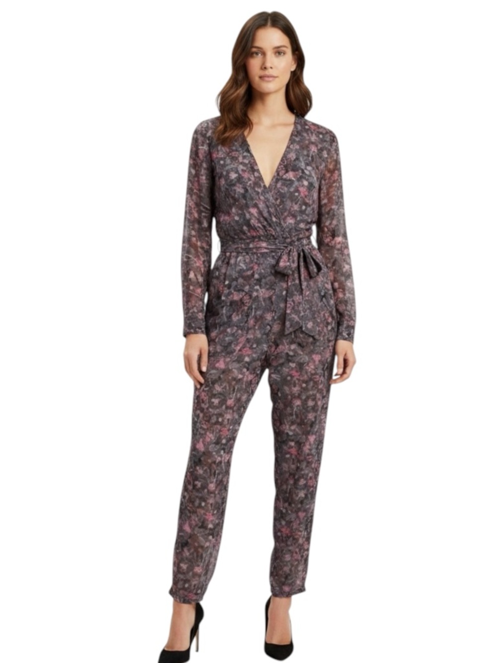 IRO Floral Plunge Neckline Long Sleeve Jumpsuit in Grey Size 4 — STUNNING!!! - Picture 9 of 9